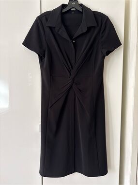 Tahari Classic Black Twist-Front Shirt Dress